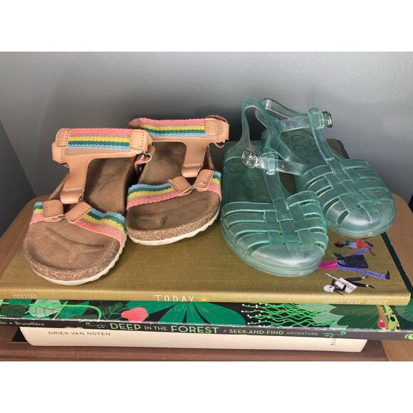 Girls Sandals Sz 13 Lot of TWO Jelly Fisherman & Rainbow ~ Cat & Jack Old Navy - Picture 2 of 9